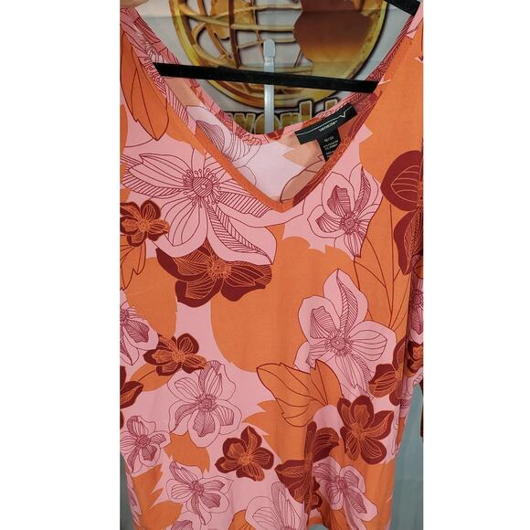 Venezia Women’s Floral Blouse – Pink/Orange Print, V-Neck, Size 18/20 - Picture 3 of 5